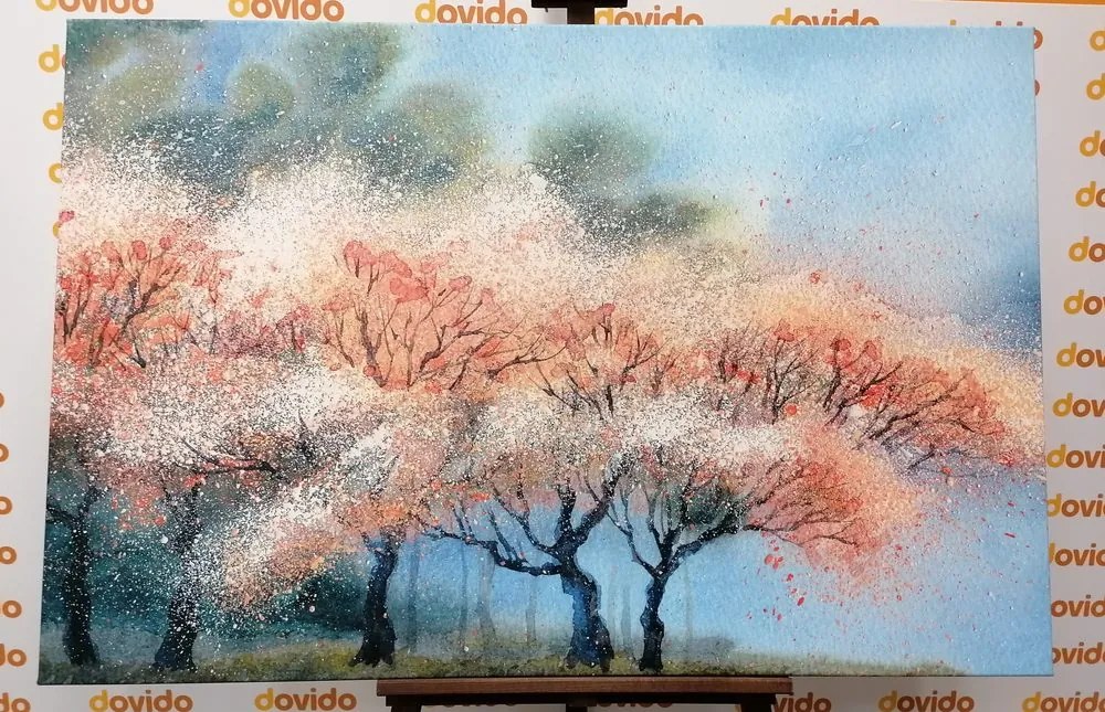 Stampa su tela – Alberi in fiore in acquerello