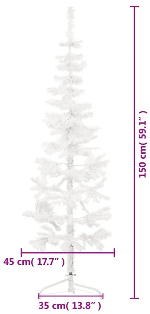 Albero Natale Artificiale Sottile a Metà Supporto Bianco, 150 cm