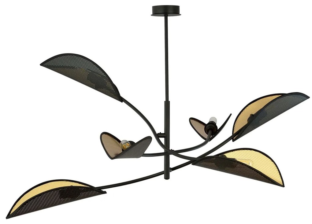 Lampadario a Sospensione in Acciaio e Tessuto LOTUS 6 Nero 6xE14