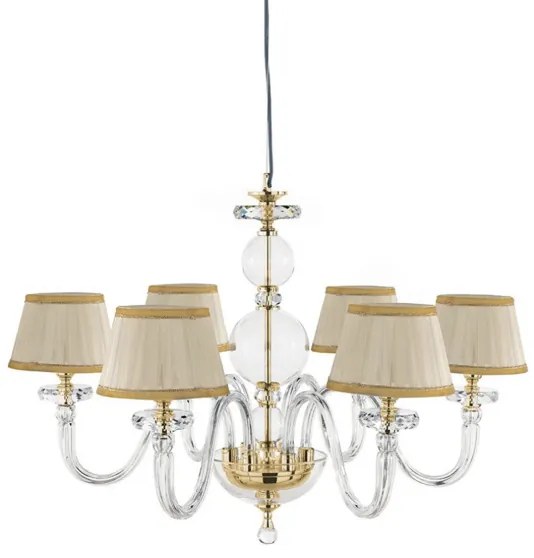 Lampada a sospensione D72 cm BACH con paralume in vetro trasparente 6 LUCI ORO