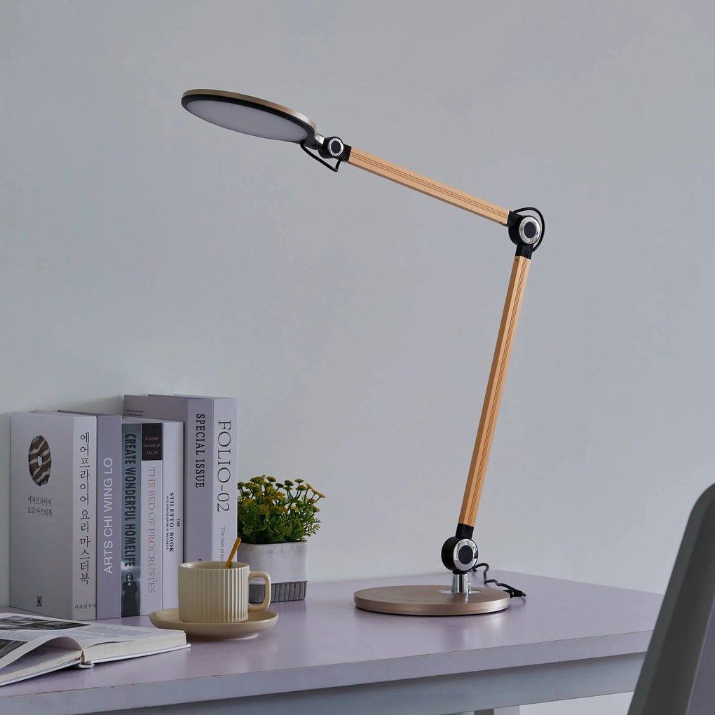 Lampada da scrivania Nyxaris Lindby, dimmerabile, Ottone / Oro, Studio / Ufficio, Plastica, Moderno, Lampada da tavolo LED