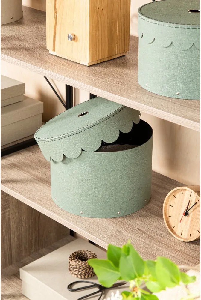 Scatole in set con coperchio color foglia di tè in cartone 2 pz ø 26x17,5 cm Wilma Canvas Paper Laminate – Bigso