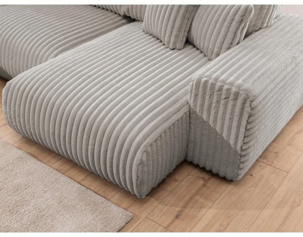 Divano angolare grigio chiaro (con penisola a sinistra/a U) rivestito in velluto a coste Justin – Ropez