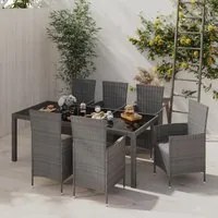 Set da Pranzo per Esterni 7 pz con Cuscini in Polyrattan Grigio 3094883