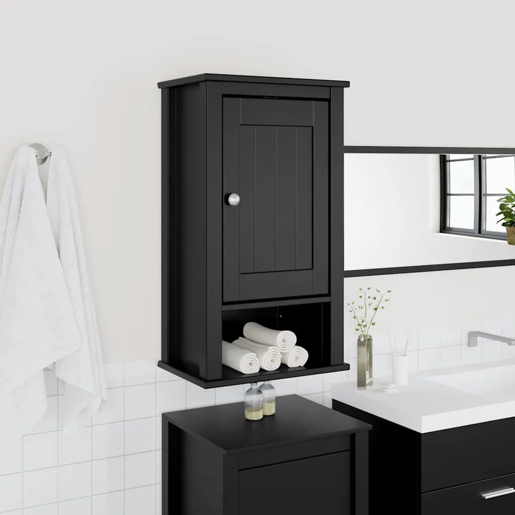 Mobile Da Bagno A Muro Berg Nero 40x27x71,5 Cm Massello Pino /