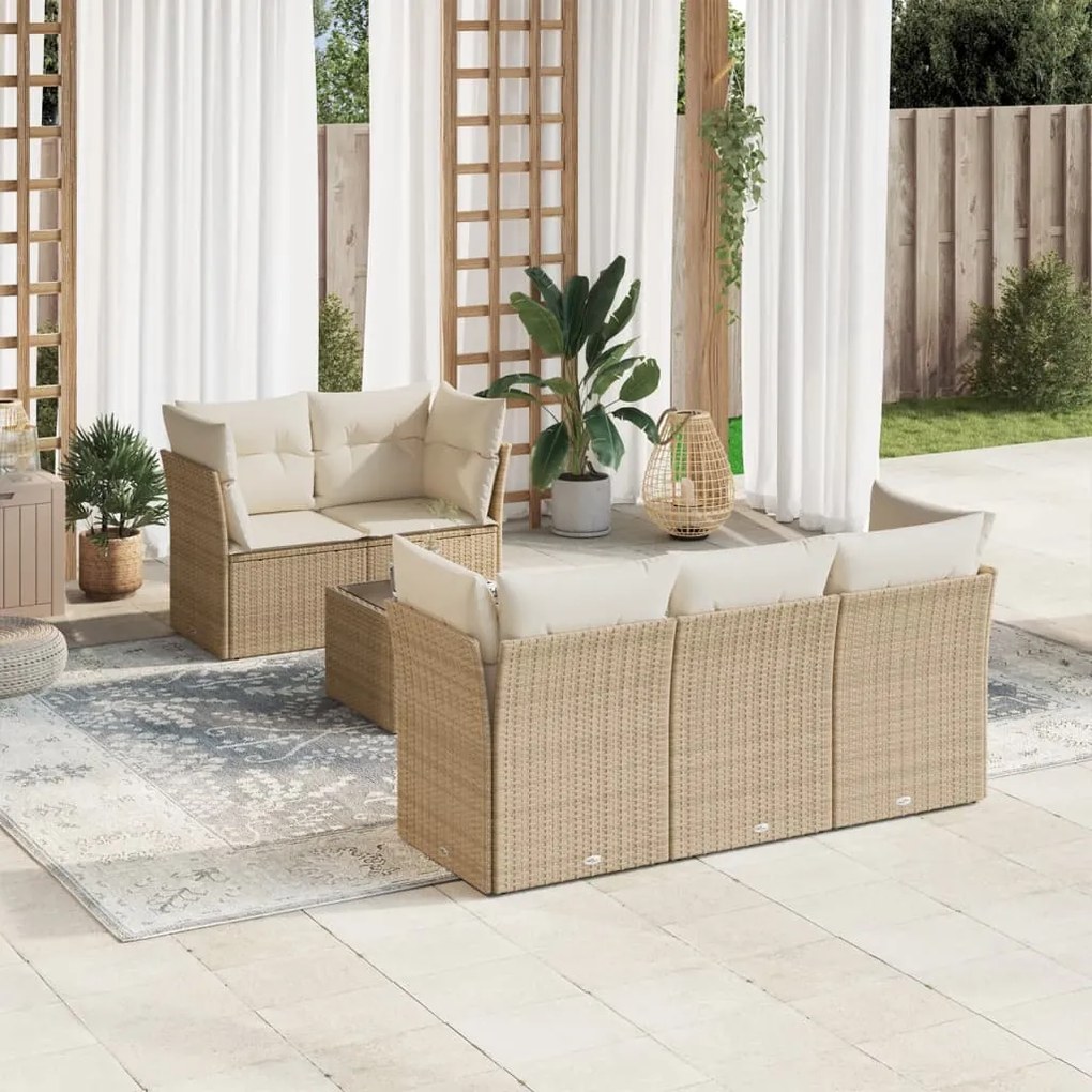 Set divano da giardino 6 pz con cuscini beige in polyrattan