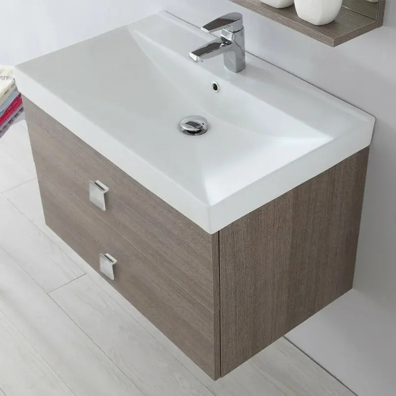Mobile Bagno Sospeso 2 Cassettoni chiusura Rallenty Rovere Scuro 75x51 cm