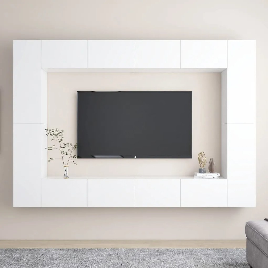 Set mobili porta tv 8 pz bianco in legno multistrato