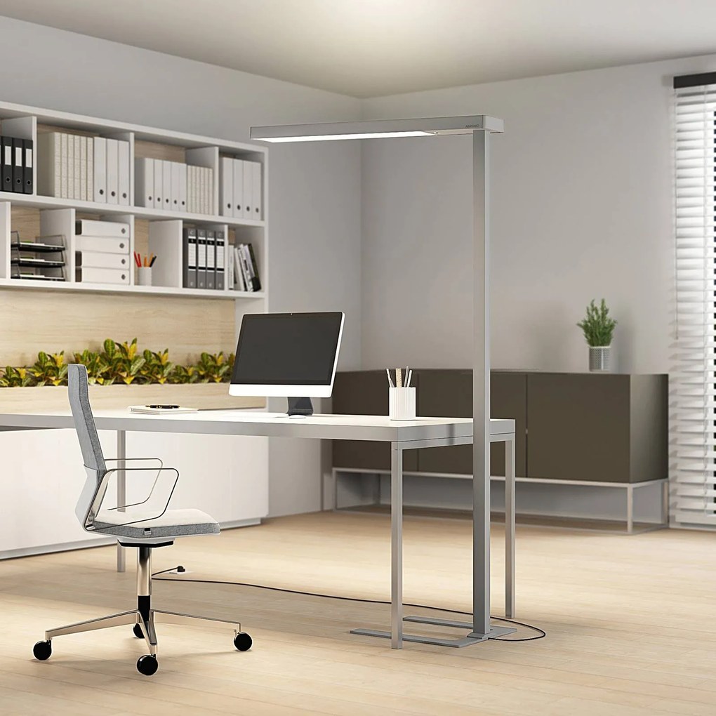 Arcchio Lampada da terra per ufficio Susi a LED, argento, sensore, dimmer, CCT