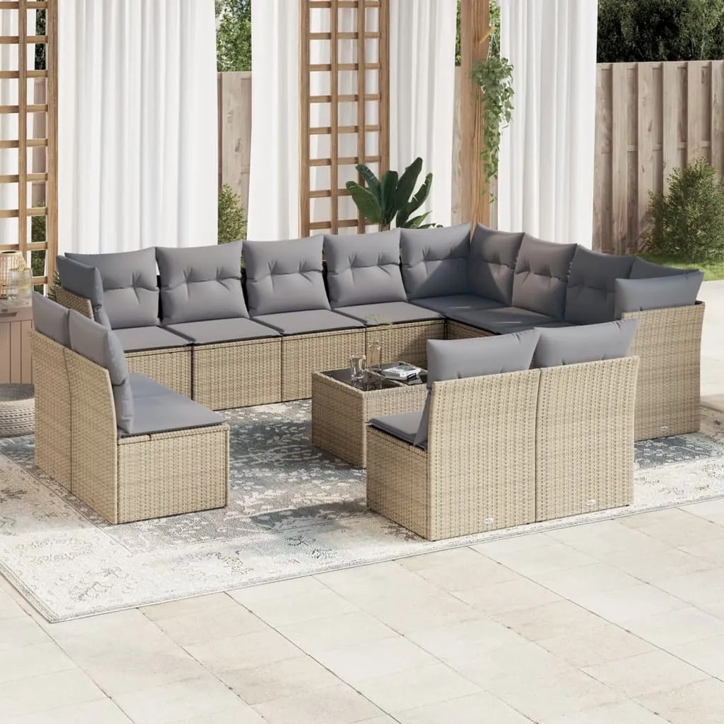 Set divano da giardino 13 pz con cuscini beige in polyrattan