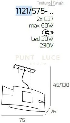 Tetris color sospensione 75cm. 1 luce foglia oro 1121-s75-fo