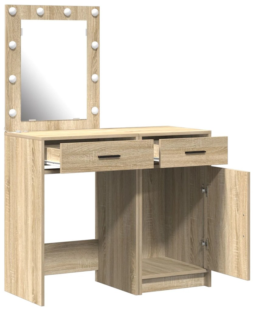Set di 2 pezzi per vanity con led in legno ingegnerizzato rovere
