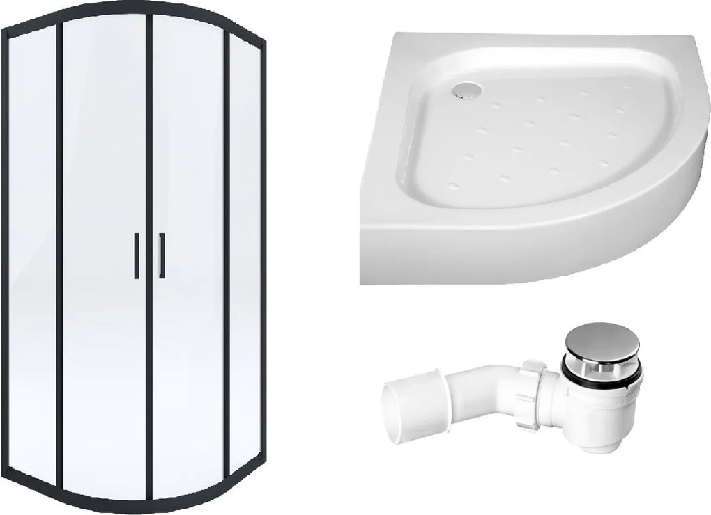 Set box doccia Deante Funkia KYP_N51K, piatto doccia semicircolare Deante Standard New KTA_053B, NHC_025C