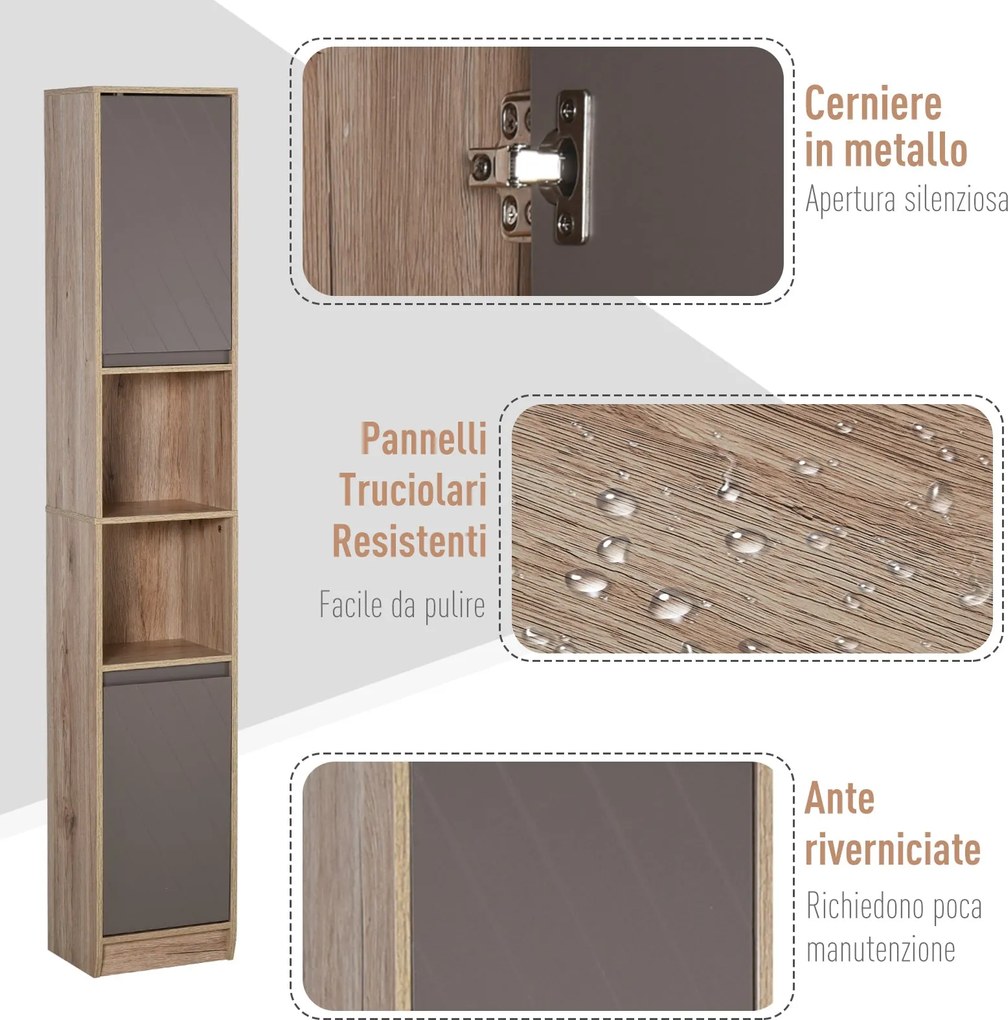 Mobile a Colonna per Bagno in Legno 30x24x170 cm  Grigio e Rovere...