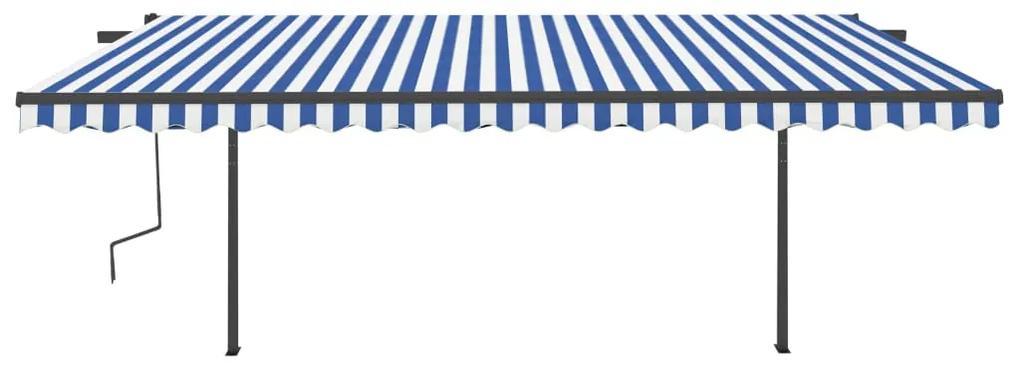 Tenda da Sole Retrattile Manuale con Pali 5x3,5m Blu e Bianca