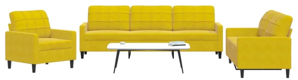 Set Di Divani 3 Pz Con Cuscini Giallo İn Velluto /
