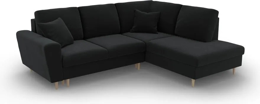 Divano angolare nero allungabile e con contenitore (con penisola a destra/a L) con rivestimento in velluto Kyoto – Cosmopolitan Design