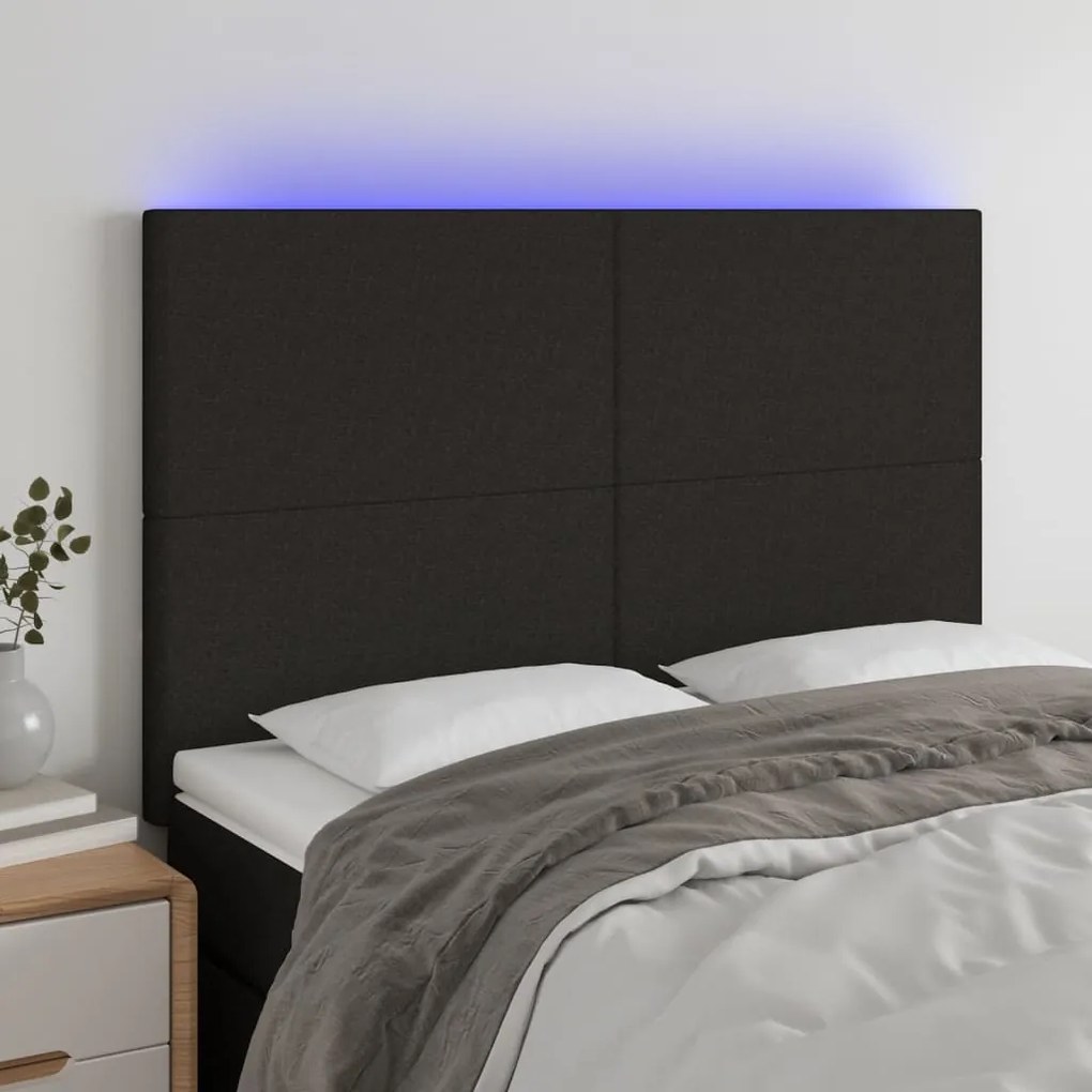 Testiera A Led Nera 144x5x118/128 Cm İn Tessuto /