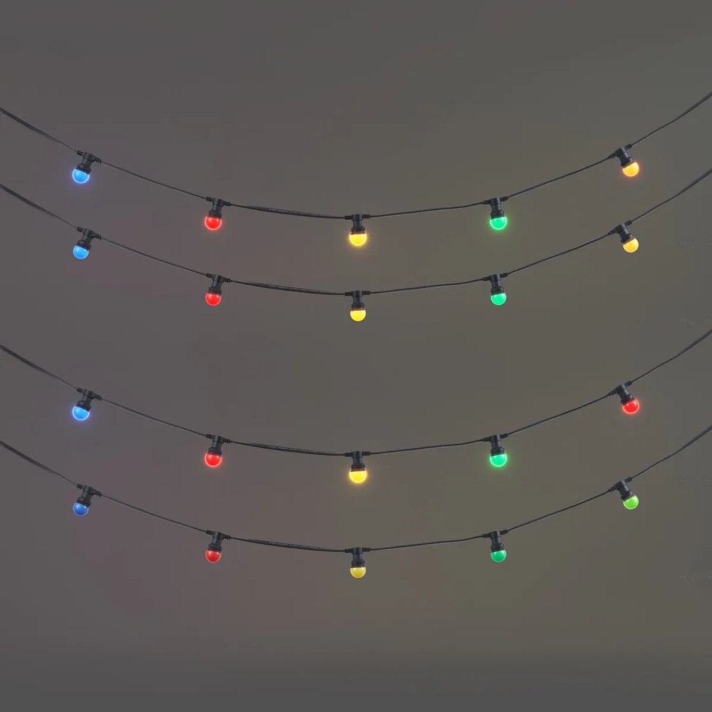 Catena luminosa nera collegabile 10m con spina, 20 luci E27, IP64 - LUBBER