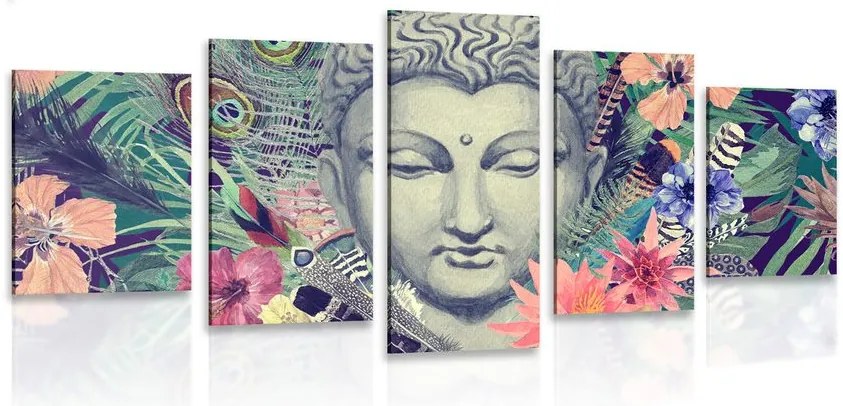 Quadri 5 pezzi – Buddha su sfondo esotico
