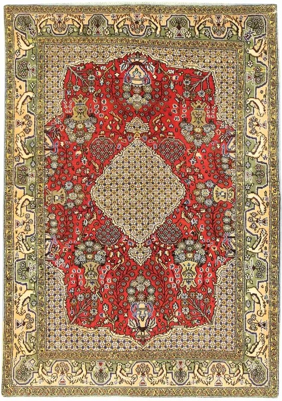 Ghom Tappeto 160 x 110 Rosso (Iran) Annodato A Mano