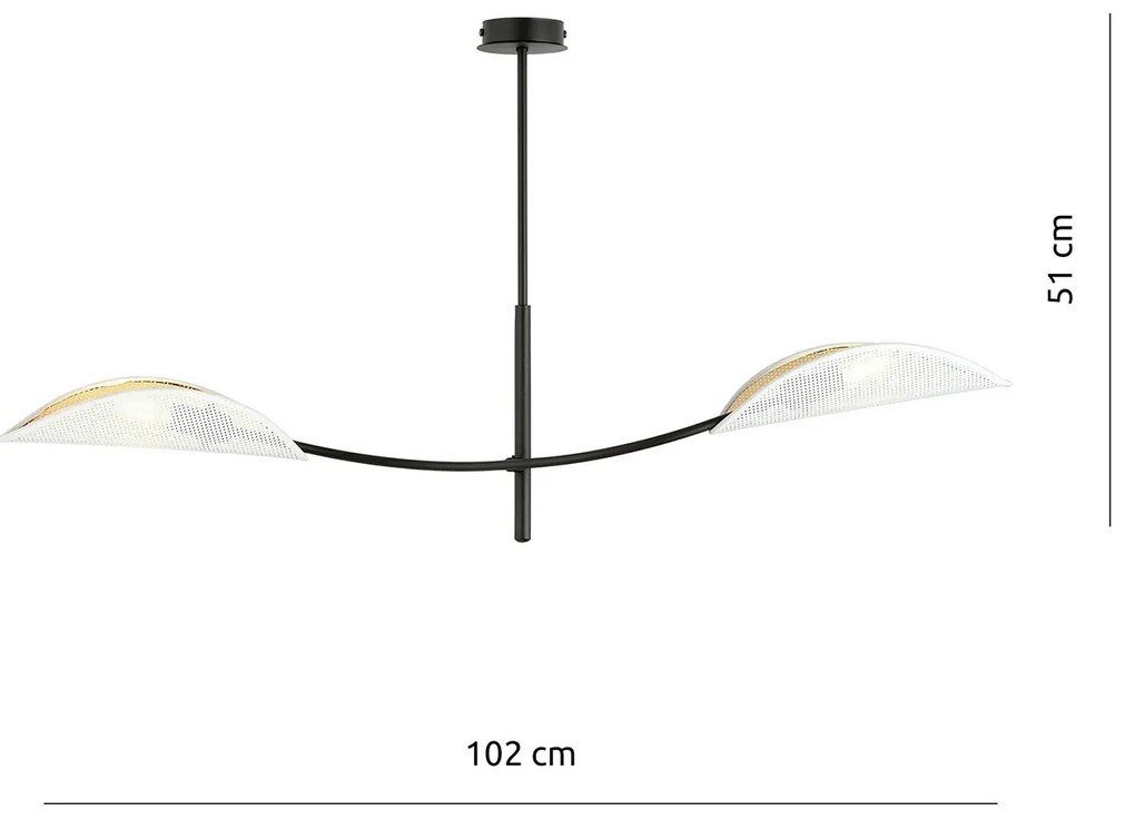 Sospensione Nordica 2 Luci Ares In Acciaio Nero Bianco E Oro Bracci Regolabili