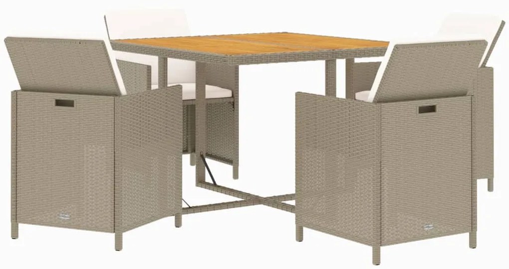 Set da Pranzo da Giardino 5 pz con Cuscini Beige in Polyrattan