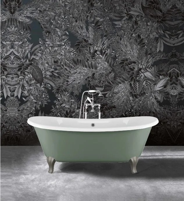 Vasca 182x81 freestanding in ghisa con troppopieno piedi modello deco alluminio naturale con colonna scarico cromo Admiral Devon&Devon