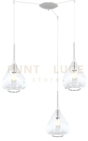 Sospensione bianco 3 luci spostabile vetri trasparente 1177bi-s3 s-tr