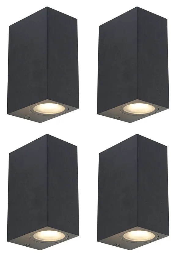 Set di 4 luci da parete intelligenti nere IP44 incl. 8 GU10 Wifi - Baleno