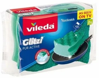 Spugna Vileda Glitzi Pur Active Verde Poliuretano 60 x 4 x 90 cm (2 Unità)