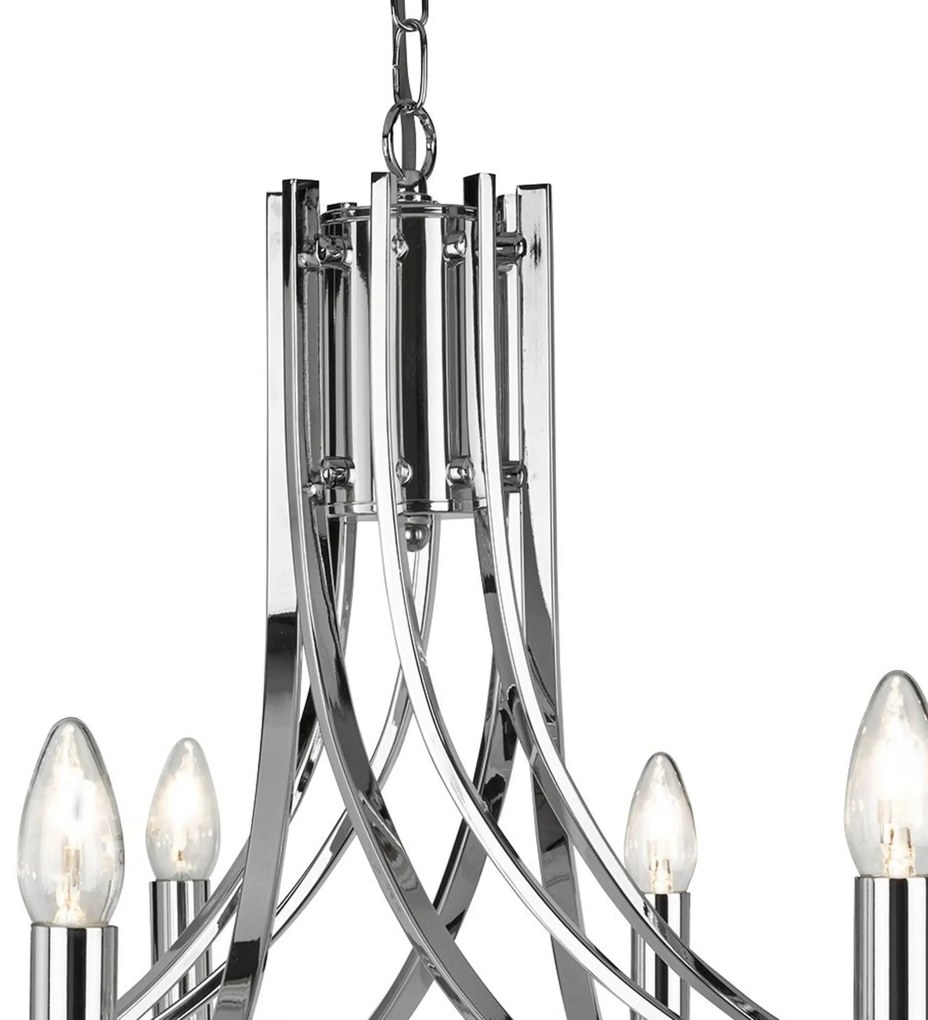 Lampadario Industrial-Nordico Ascona Acciaio Cromo Vetro 8 Luci E14