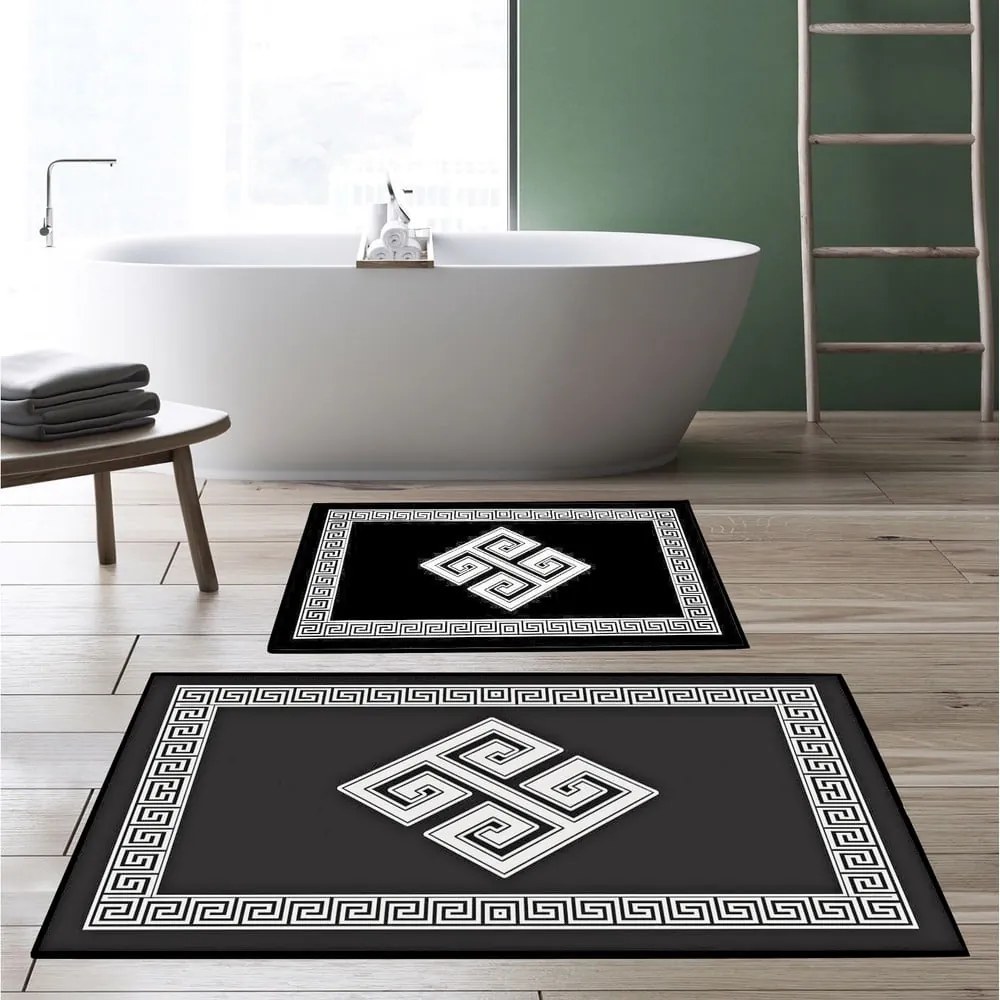 Tappetini da bagno in bianco e nero in set di 2 pezzi - Foutastic