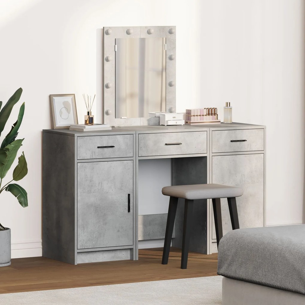 Set di mobile da trucco a 3 pezzi con led in legno ingegnerizzato grigio