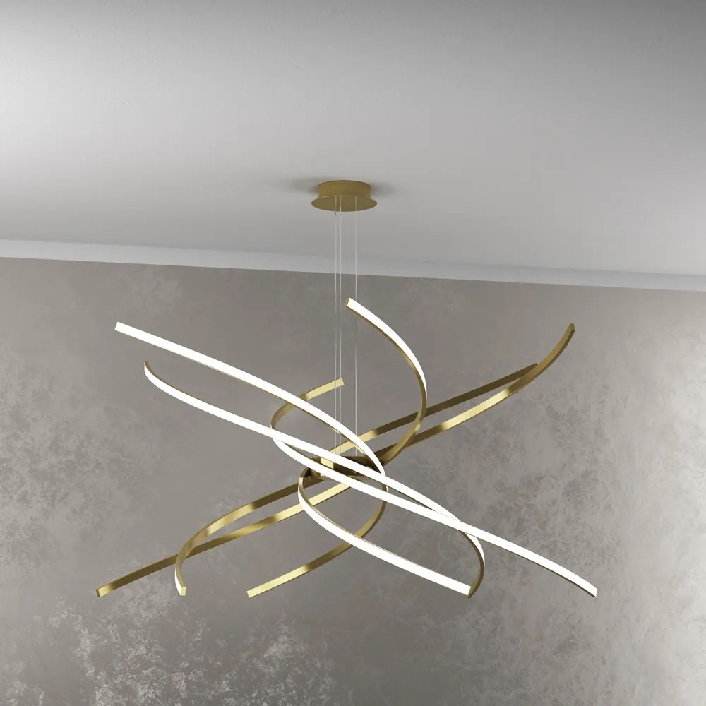 Sospensione Moderna Tornado Alluminio Oro Brunito Led 88W D.100Cm Luce Naturale