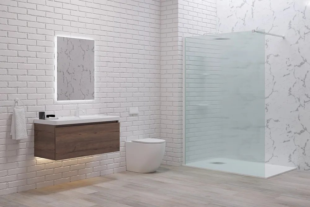 Parete walk in 120 cm vetro scanalato e profilo bianco | KW-100BFL - KAMALU