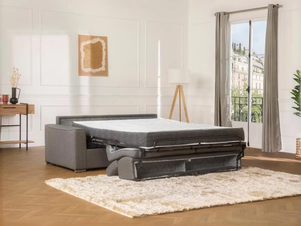 Divano letto a ribalta 4 posti in tessuto Grigio - Materasso larghezza 160 cm - Spessore 22 cm - VIZIR