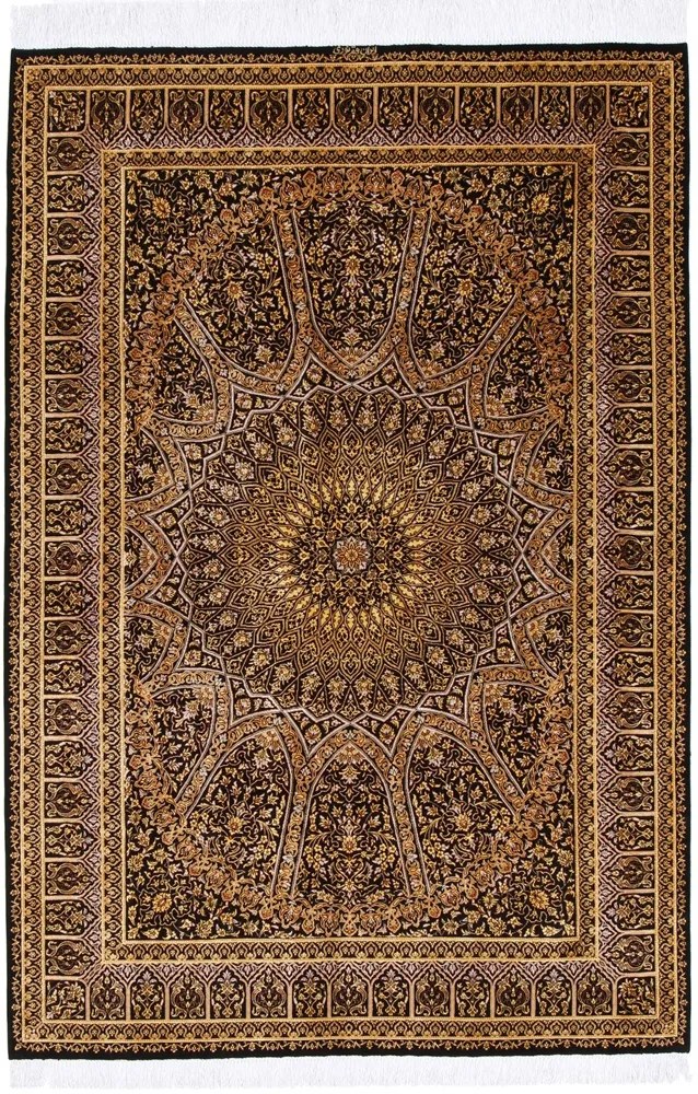 Ghom Tappeto 140 x 200 Giallo (Iran) Annodato A Mano