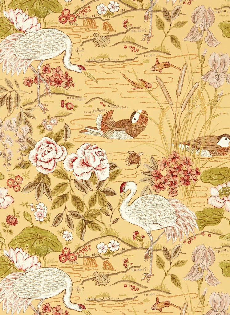 Sanderson Carta da parati Crane and Frog - Honey/ Olive