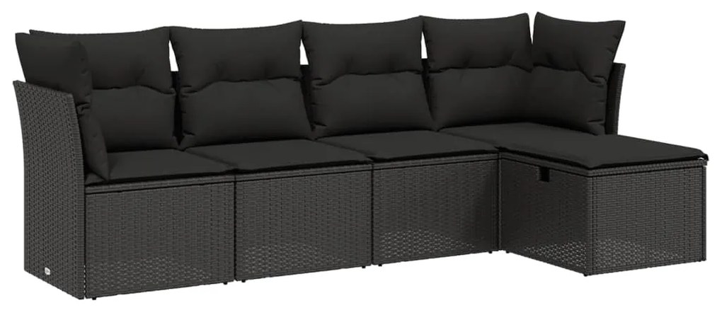 Set divani da giardino 5 pz con cuscini in polyrattan nero