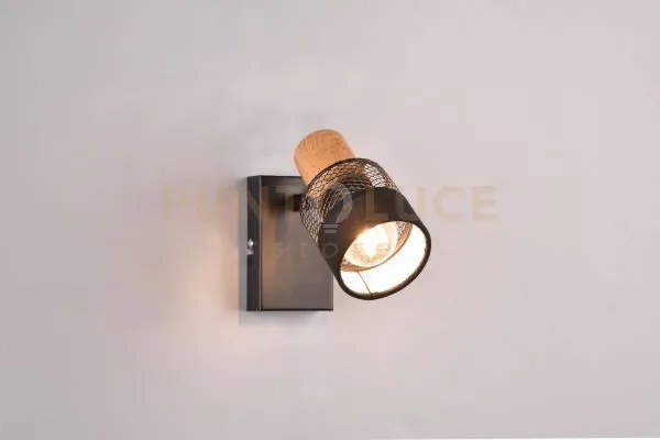 Nandini spot orientabile metallo con diffusore con paralume e legno...