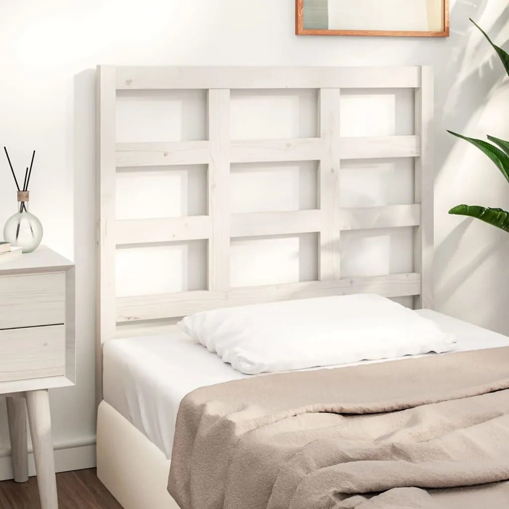 Testiera Per Letto Bianca 95,5x4x100 Cm Legno Massello Di Pino /