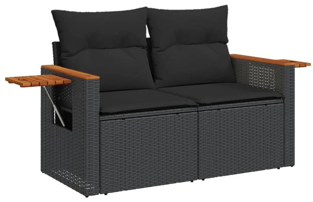 Set divani da giardino 4 pz con cuscini nero in polyrattan