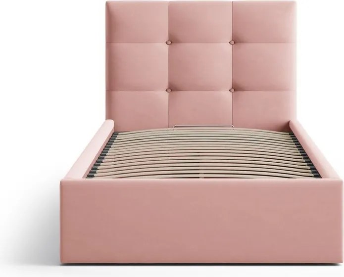 Letto singolo imbottito rosa con contenitore con rete inclusa 90x200 cm Phaedra – Micadoni