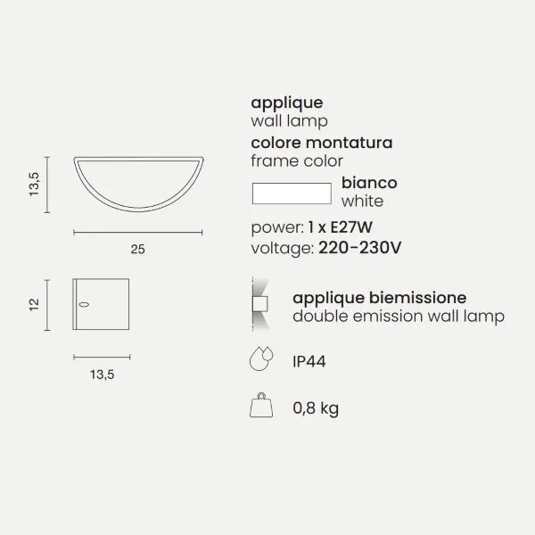 Lampada applique per esterni LINUS doppia emissione in alluminio BIANCO