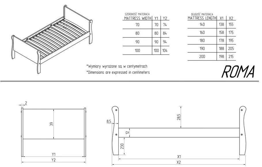 Letto da bambini di colore naturale in pino massiccio con rete inclusa 90x190 cm Roma – Adeko