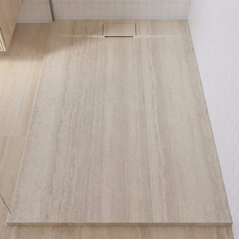 Piatto doccia NEO V2 SENSEA in composito minerale di resina gelificata travertino L 90 x L 120 x H 2.7 cm