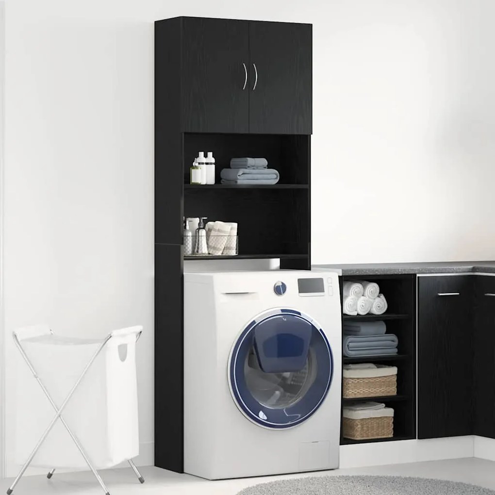 Mobile Lavatrice Rovere Nero 64x24x190 Cm İn Legno Multistrato /