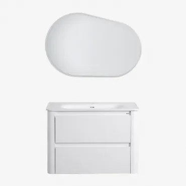 Set Mobili Da Bagno In Legno Con Lavabo Integrato E Specchio Egerton Bianco & Ovalado Led Y Antivaho (100x65 Cm) Meunier & Senza Rubinetto - Sklum