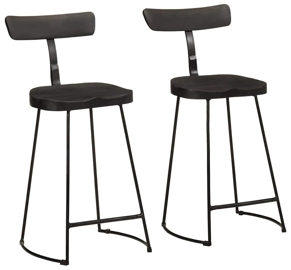 Sgabelli Da Bar 2 Pz Neri 49x43x88 Cm Legno Massello Di Mango /